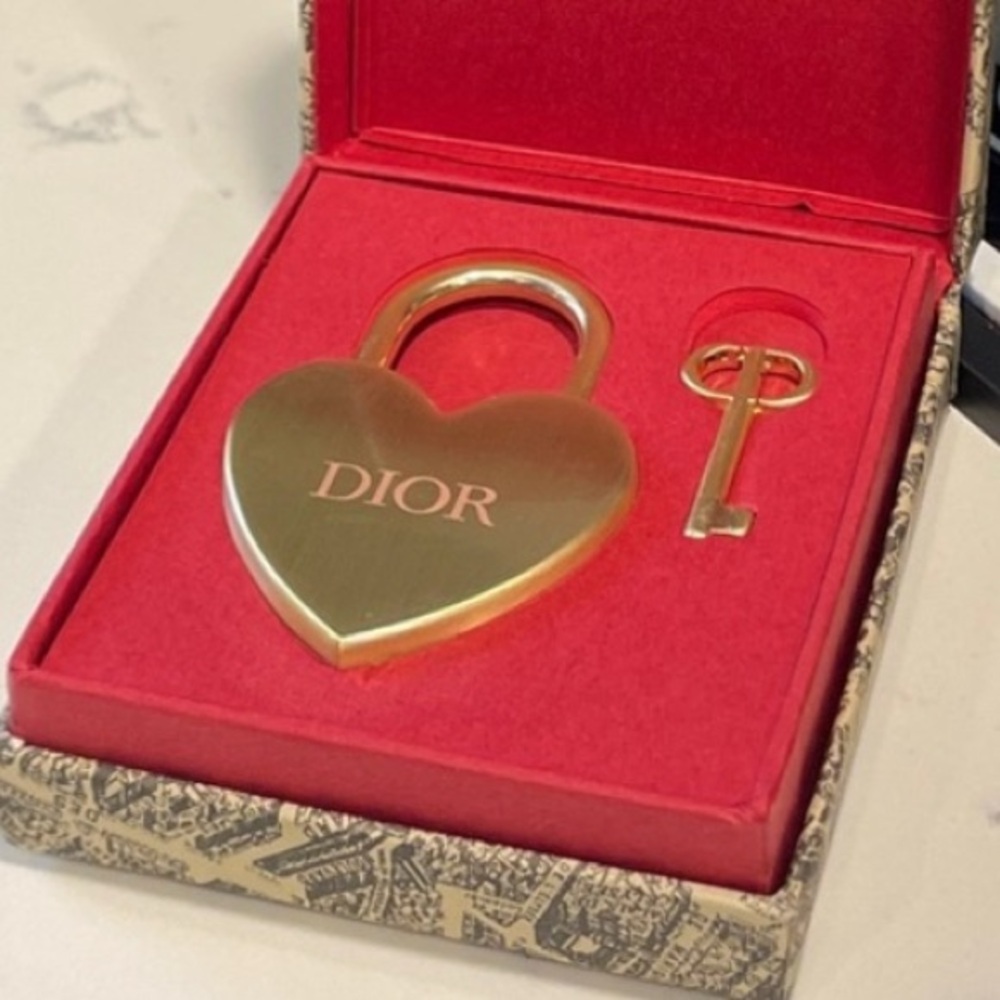 Dior Gold Heart Lock and Key Set